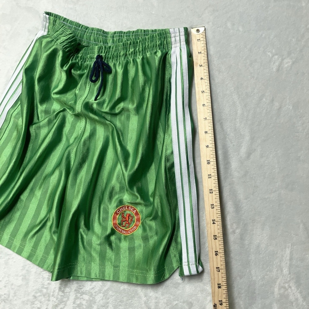 Vintage 90s Manchester United adidas Shorts 3 Stripes Shiny Silky Dazzle Green - Picture 8 of 10